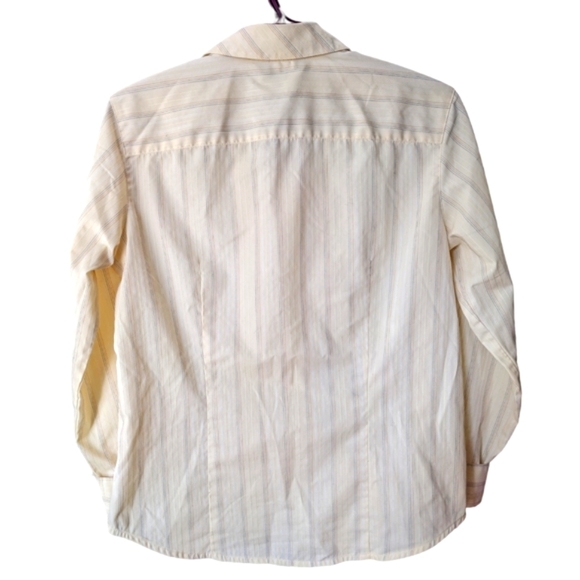 Van Heusen wrinkle free pinstripe button down light academia shirt pale yellow - Picture 2 of 9